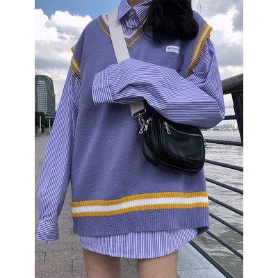 Áo gile xanh học sinh form rộng vintage dáng dài - 001