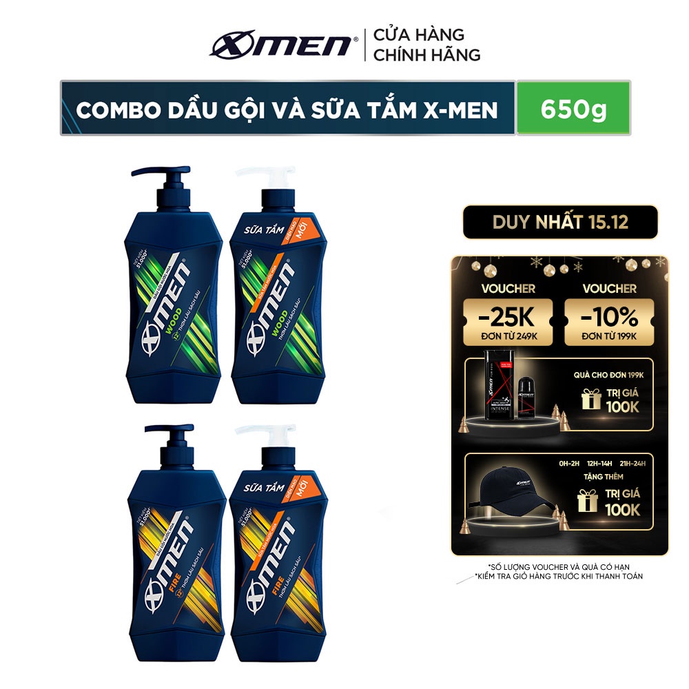 Combo Dầu gội và sữa tắm Xmen 650g - Hương nước hoa nam tính
