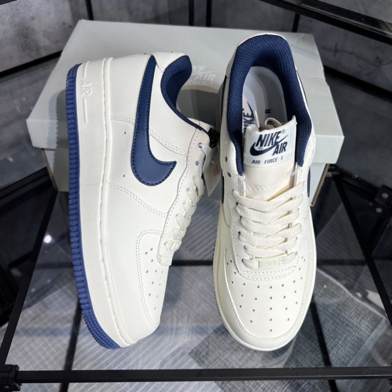 ⚡️FULL BOX⚡️Giày Af1 Trắng Kem Logo Xanh Navy Sc