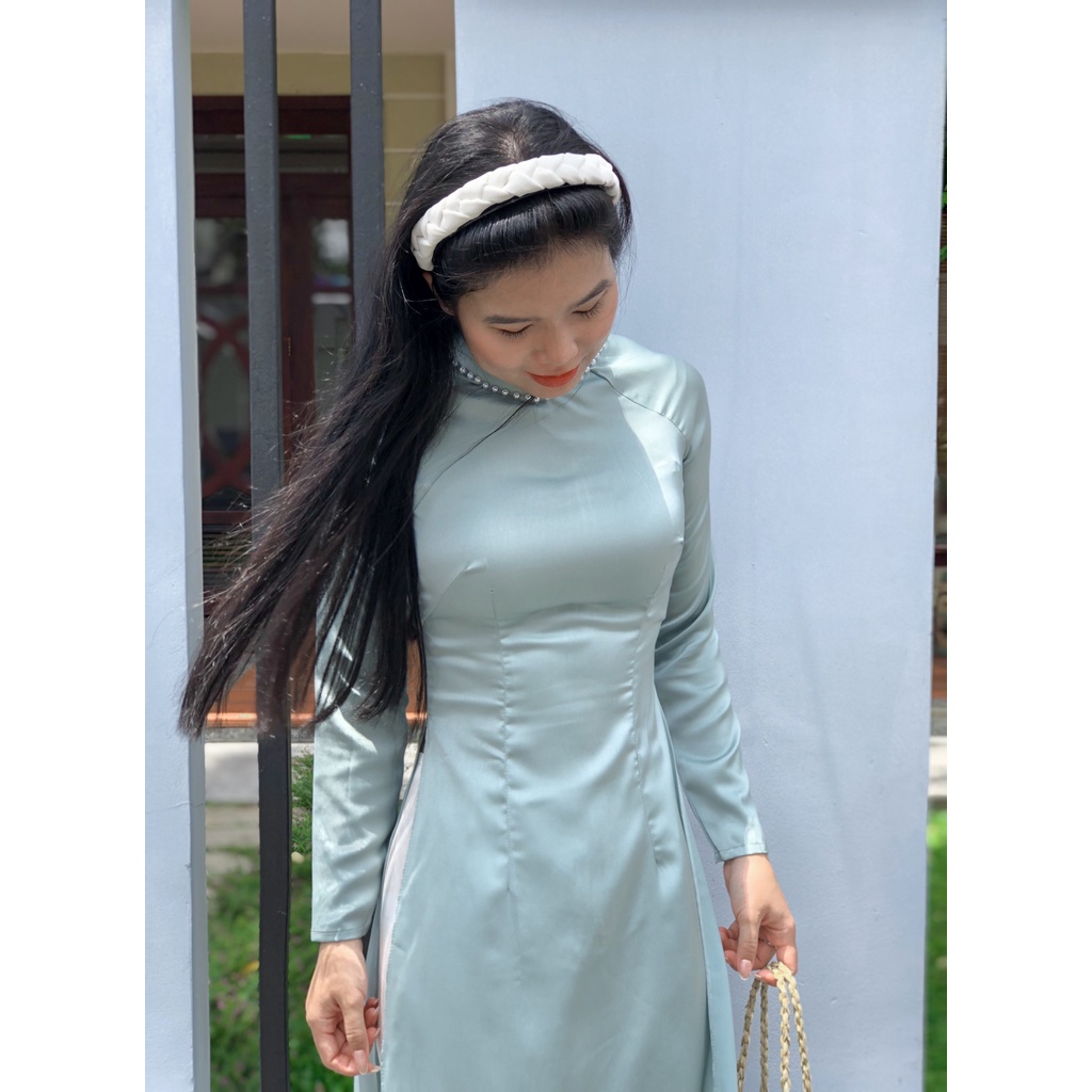Áo Dài Truyền Thống Lụa Ngọc Trai , Áo Dài Nhã Xanh Ngọc