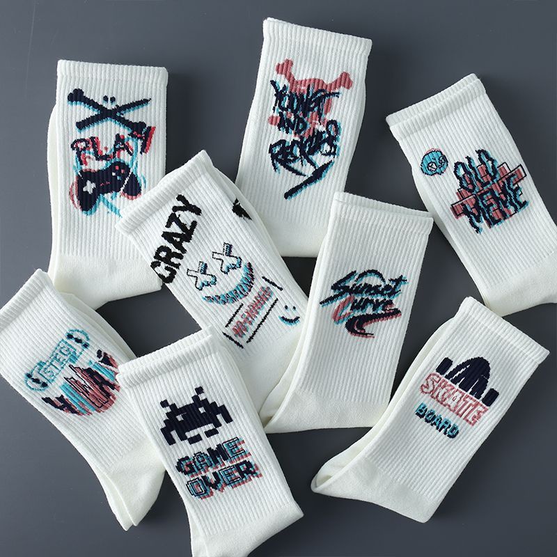 Vớ Cotton Khử Mùi Hôi Màu Trắng Thời Trang Đường Phố Graffiti Mùa Thu Cho Nam Sinh