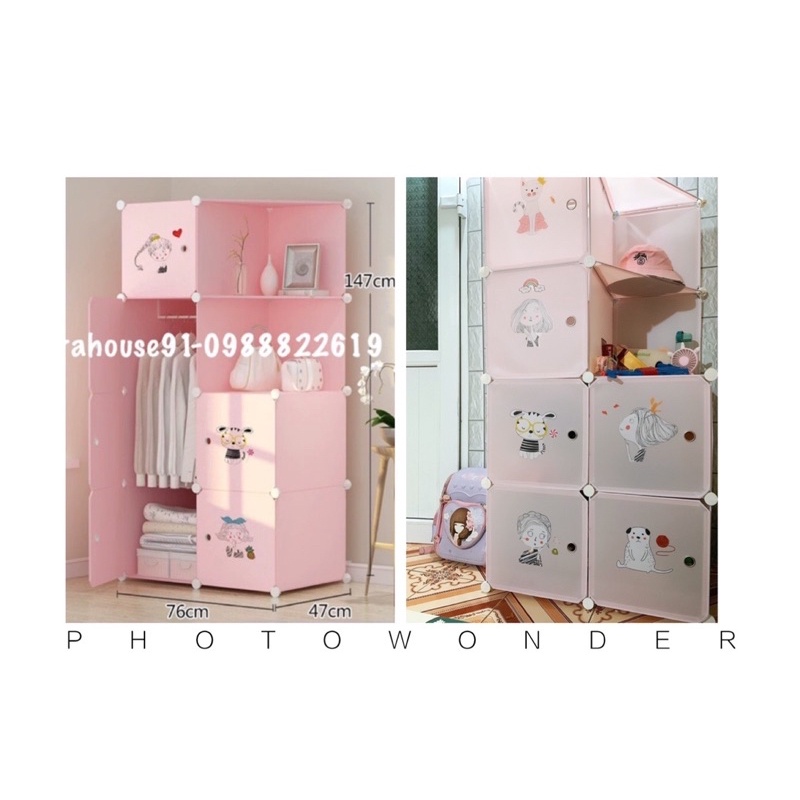 Tủ nhựa quần áo lắp ghép 6 ô kèm 2 kệ góc để đồ đa năng sâu 47cm. Tặng 1 móc treo đồ.