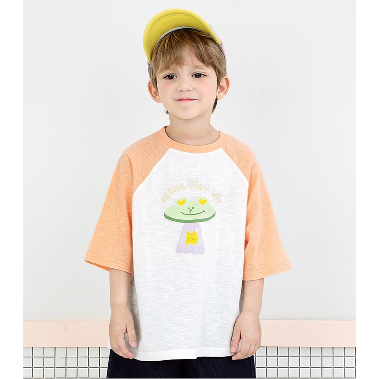 Áo thun cotton tay lỡ bé trai và bé gái Petite Mieux thương hiệu Hàn Quốc màu vàng, tím, cam MOM & BABY EMECT10