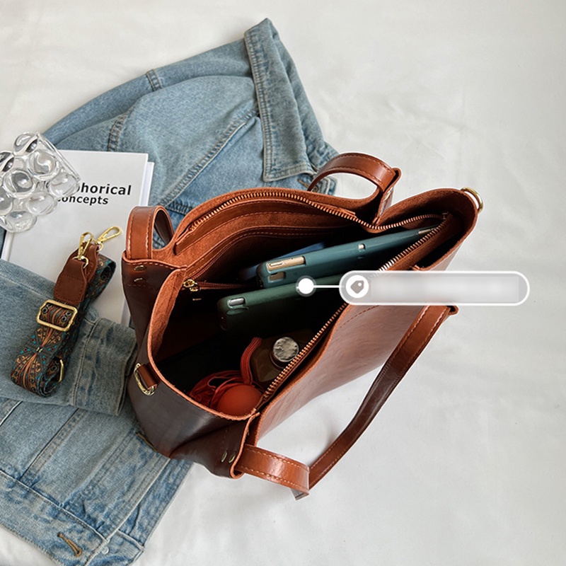 Túi Đeo Chéo Màu Cà Phê Cỡ Lớn Phong Cách retro Thời Trang Cho Nữ