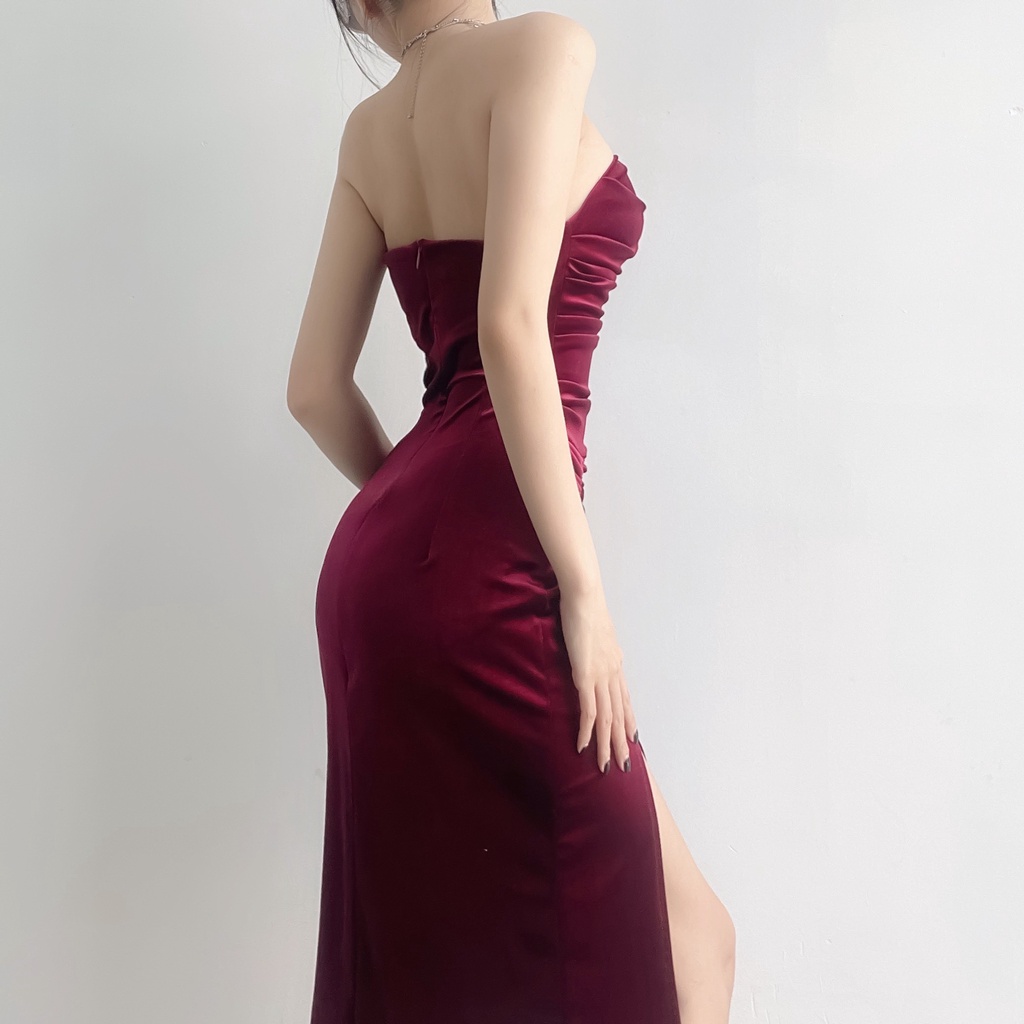 Pierre Dress Đầm nhung xẻ tà - TADstore