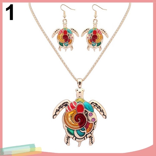 Bộ vòng cổ + Bông Tai Hình Rùa Nhiều Màu