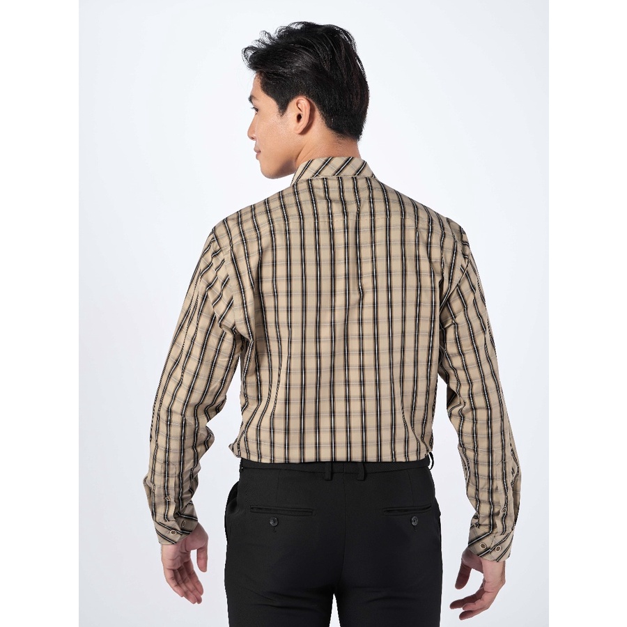 OWEN - Áo Sơ mi dài tay Owen Regularfit chất Cafe kẻ ca rô nâu be 220871