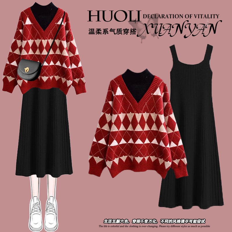 Set Đồ Giáng Sinh Mùa Đông 2022 Gồm Áo Sweater Đỏ Dáng Ôm Phong Cách Phương Tây Thanh Lịch Cho Nữ