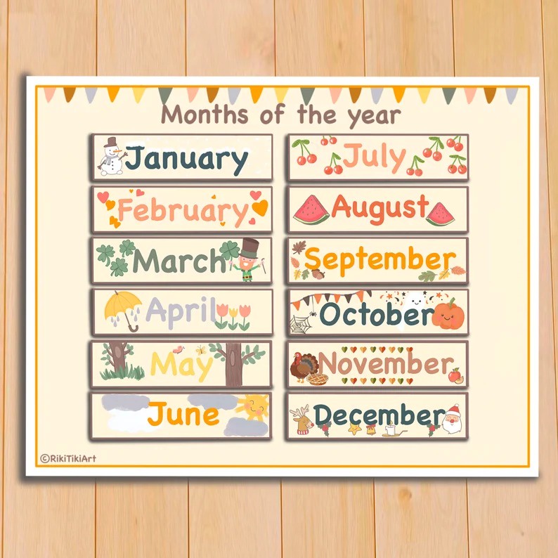HỌC LIỆU bóc dán Montessori ngày tháng năm thời tiết mùa cho bé - Kids Calendar