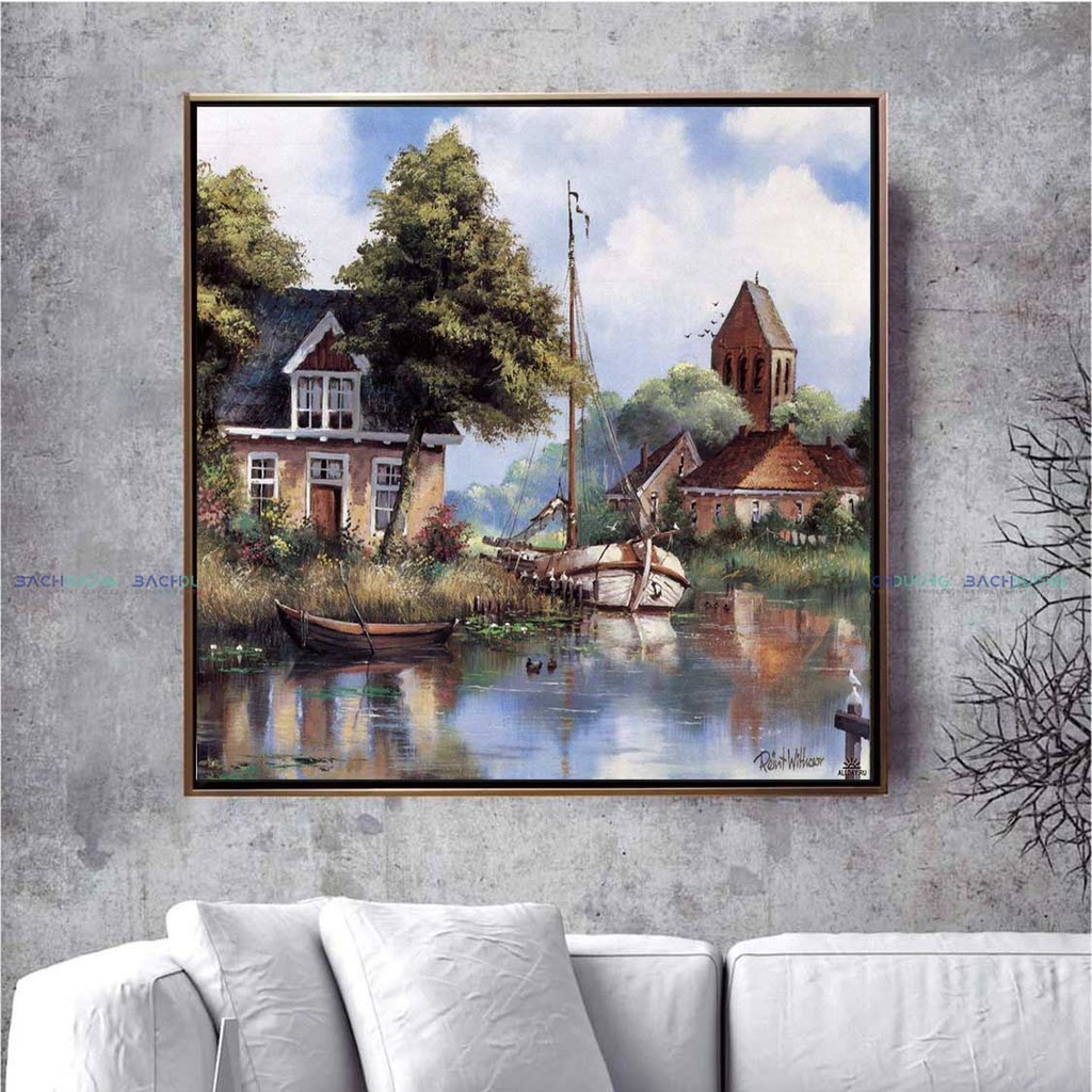 Tranh In Canvas Vuông Châu Âu Cổ Điển Phong Cách Vintage Decor Trang Trí Nhà Cửa Kèm Khung