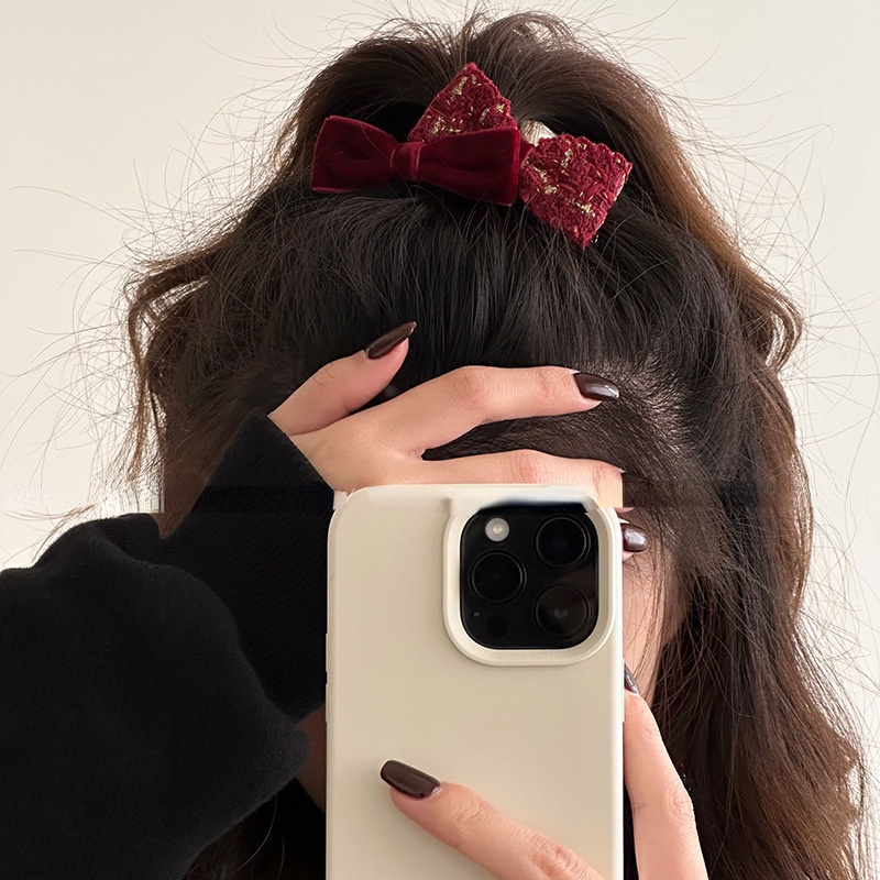 Kẹp Tóc Nơ Bằng Len Nhung Dệt Kim Thời Trang 2023