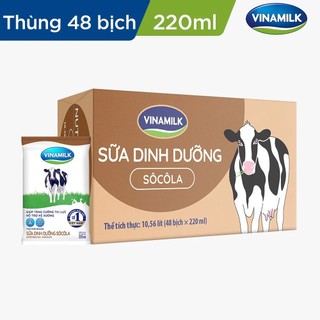Thùng 48 bịch sữa dinh dưỡng Vinamilk sôcôla - 220ml x 48 bịch “GIÁ BÁN ĐÃ TRỪ KHUYẾN MÃI”
