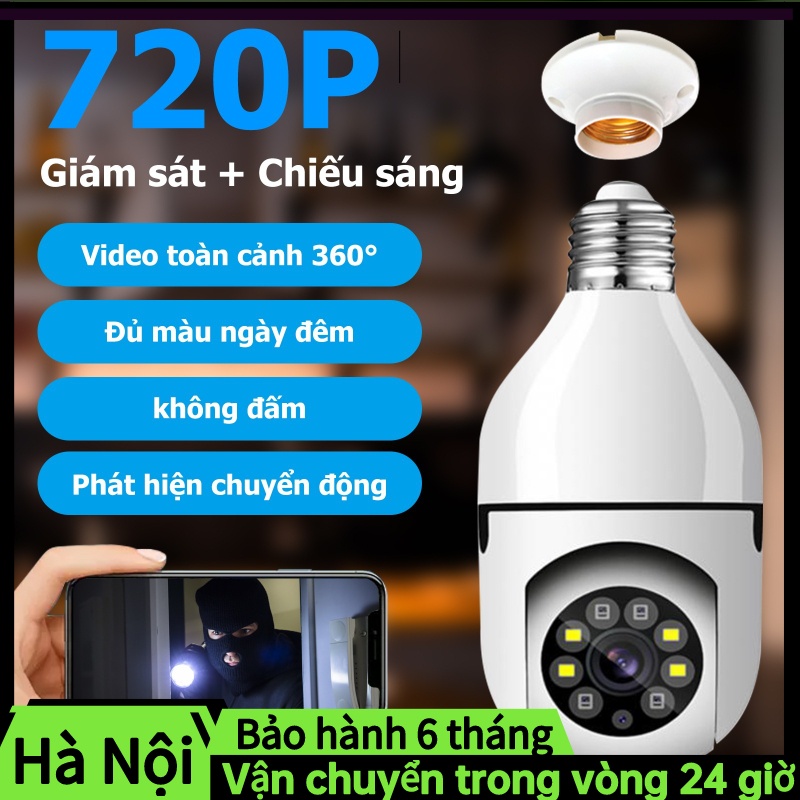 camera wifi không dây,  hình dạng bóng đèn FullHD, Có đèn Led chiếu sáng ban đêm,Chống Nước,Xoay 360đ, Đàm thoại 2 chiều
