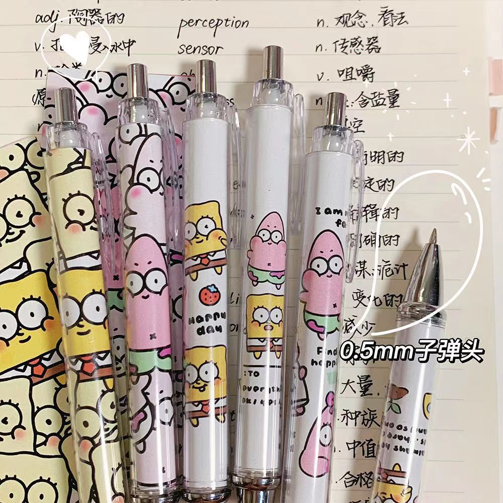 Bút Gel Đen Ngòi 0.5MM Nhanh Khô In Họa Tiết Hoạt Hình SpongeBob Dễ Thương Cho Học Sinh văn phòng phẩm