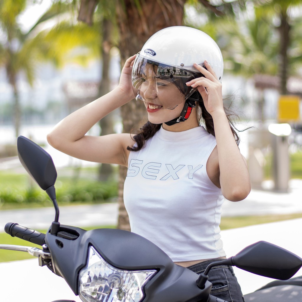 Mũ nón bảo hiểm nửa đầu GRO có kính - lót mũ tháo rời vệ sinh