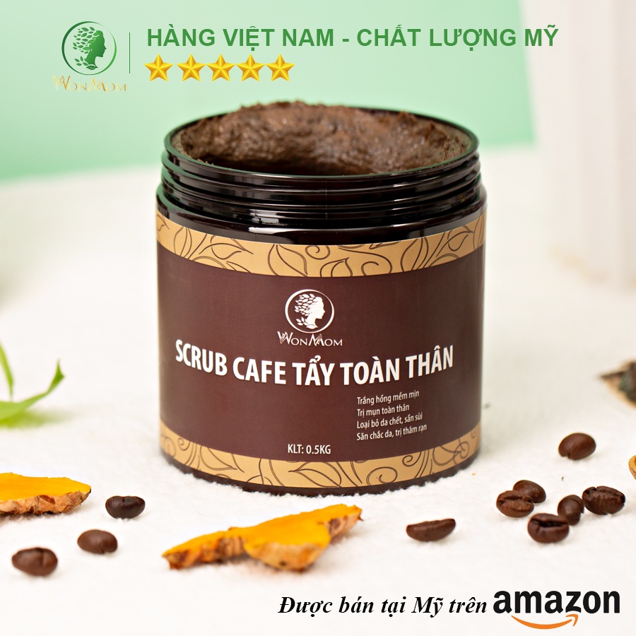 [ Giảm 35K - Đơn 339K ]  Scrub Cafe Tẩy Tế Bào Chết Toàn Thân, Giúp Trắng Da Body An Toàn Wonmom 500g