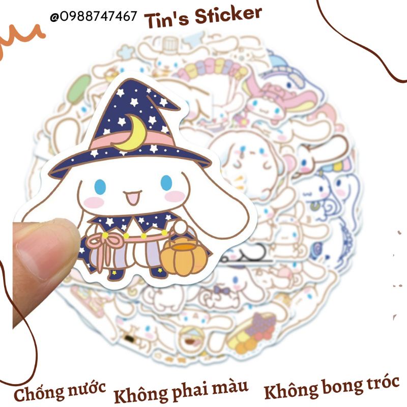 Set combo 50 miếng dán sticker sanrio thỏ Cinnamon cute dễ thương dán nón mũ bảo hiểm laptop vali sổ sách đàn guitar