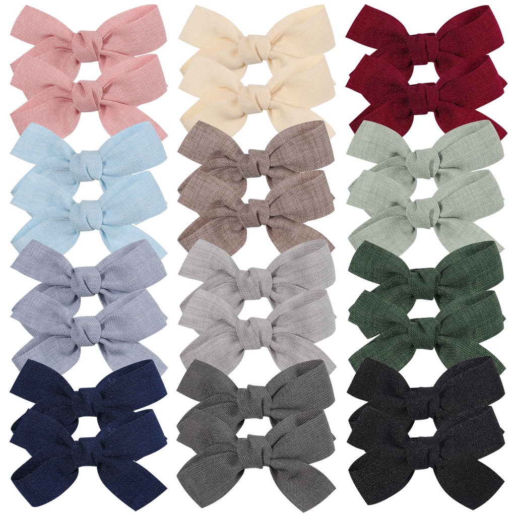 RainBow Bows 1 Kẹp Tóc Nơ Vải Cotton Màu Trơn Xinh Xắn Cho Bé Gái