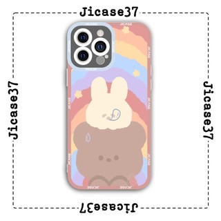 Ốp lưng iphone và samsung xiaomi oppo cạnh vuông Jicase gấu và thỏ