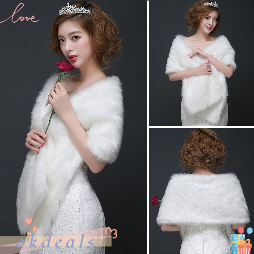 Áo Khoác Lông Giả Màu Trắng Mềm Mại Thanh Lịch Cho Cô Dâu