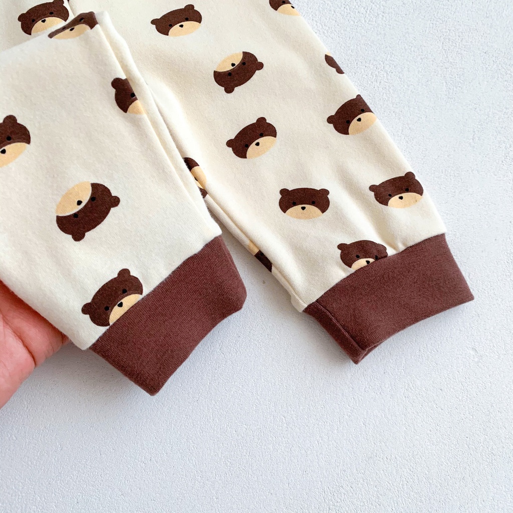 Bộ Áo Liền Quần &amp; Quần Legging &amp; Mũ Trùm Đầu In Hình Gấu Cho Bé Trai &amp; Gái Sơ Sinh