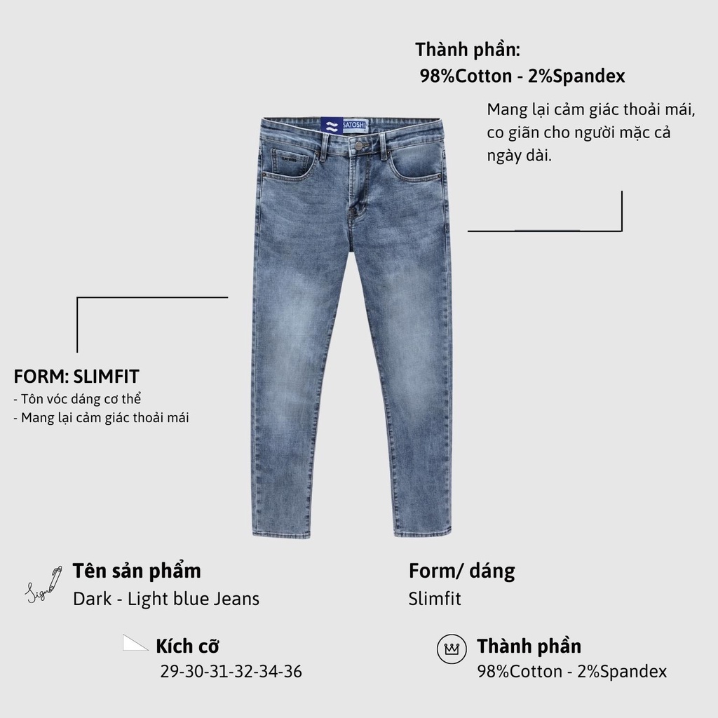 Quần jean nam Satoshi SAQJ74 xanh wash basic Straight fit co giãn thoải mái