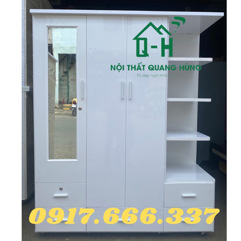 TỦ QUẦN ÁO NHỰA ĐÀI LOAN 1M8X1M6X47CM MÀU TRẮNG CÓ KÍNH + KỆ NGOÀI