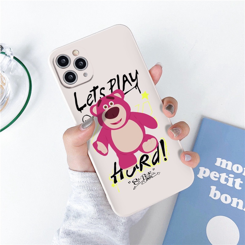 Ốp điện thoại iphone Gấu hồng Lotso siêu đáng yêu cạnh vuông cho 6/6splus/7/7plus/8/8plus/x/xr/xs/11/12/13/14/pro/maxcho