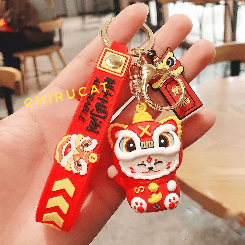 Móc Khóa Mèo Lân Sư Quà Tặng May Mắn Bình An Đại Cát Năm Mới