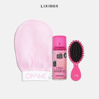 Combo bao tay lụa tẩy da chết okame, dầu gội khô girlz only, lược gỡ rối mini hình oval umi