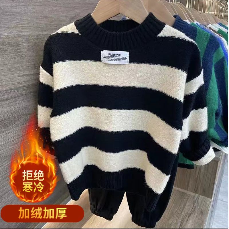 áo giữ nhiệt cho bé trai Áo Thun Cổ Tròn Kẻ Sọc Ngang Mùa Thu / Đông Mới Cho Trẻ Em#39; Áo Len Chui Đầu Màu calibration Nam & Nữ#Giày Thể Thao 39; s Và Nữ Thời Trang Cá Tính 39; s#Túi Đựng Đồ Cho Bé 39; s 39; s#Áo sweater Thời Trang Dạo Phố Cá Tính