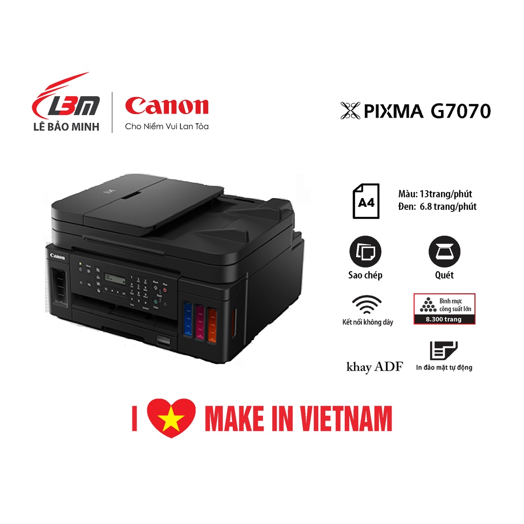 [Mã ELCL12 giảm 9% đơn 300K] Máy In Phun Liên Tục Canon G7070 đa năng (ADF, +FAX)