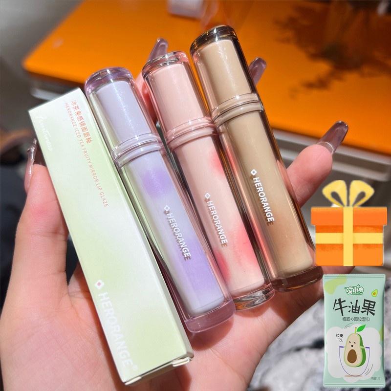 HERORANGE® Son Bóng Dưỡng Ẩm Lâu Trôi Mềm Mượt Thiết Kế Vỏ Hình Ly Trà Băng Độc Đáo