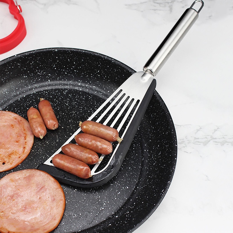 Xẻng Lật Chiên Trứng / Làm Bánh Pancake Bằng Thép Không Gỉ Chống Dính Đa Năng Có Móc Treo Bằng Silicone