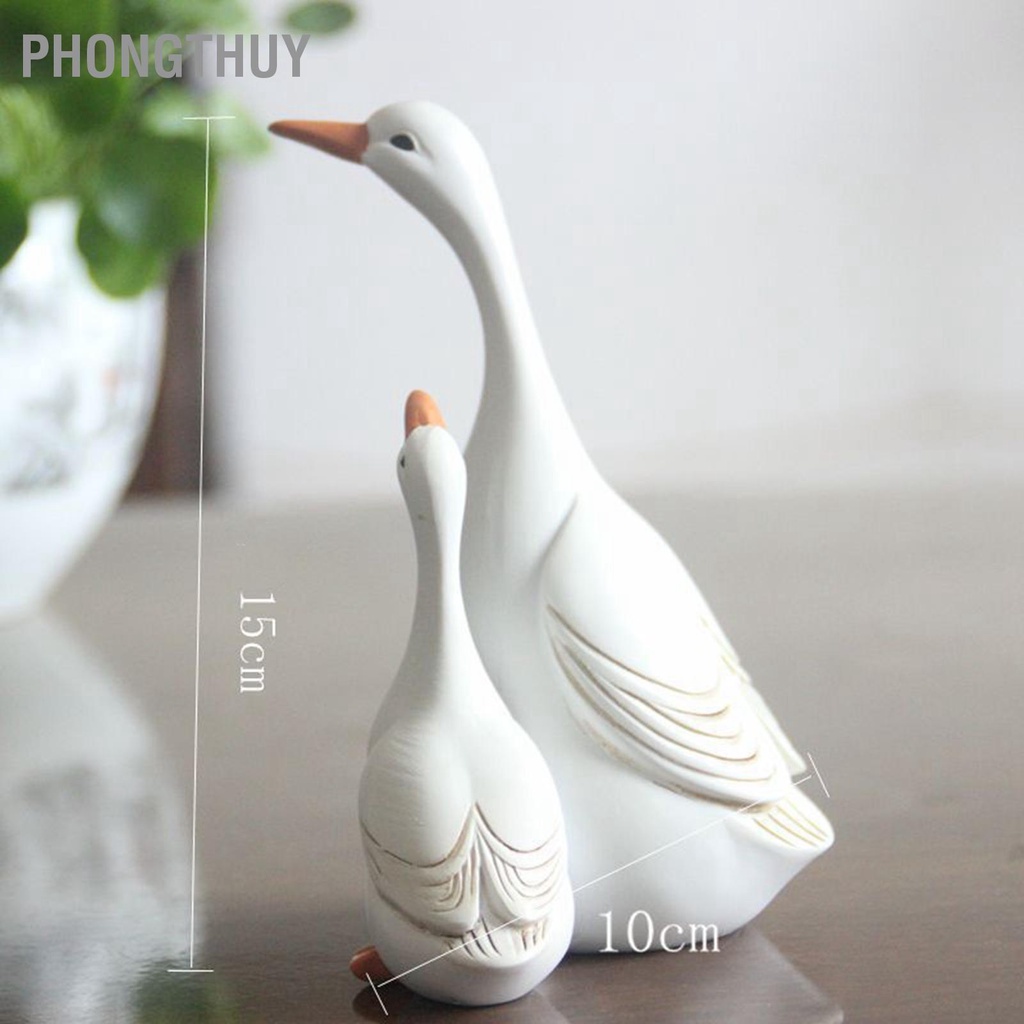 Set 2 Tượng Mô hình Vịt Mẹ con bằng nhựa resin trang trí phòng khách mặt bàn gia đình