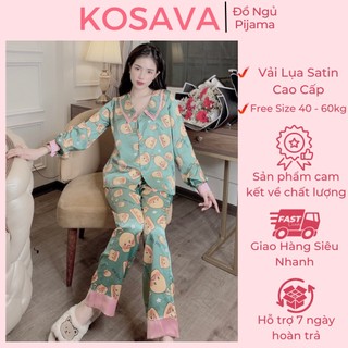 Đồ ngủ nữ mặc nhà dài tay bộ pijama lụa dễ thương KOSAVA