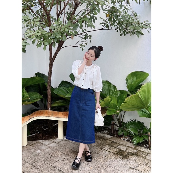 Set chân váy Jean áo sơ mi cho mẹ và bé gái Mick and Milk, đồ đôi mẹ và bé chất đẹp