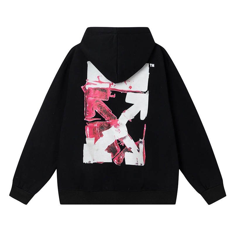 Off Áo hoodie OFF White Phối Lông Thân Thiện Với Da In Hình Mũi Tên graffiti Màu Sáng Tạo Đường Phố