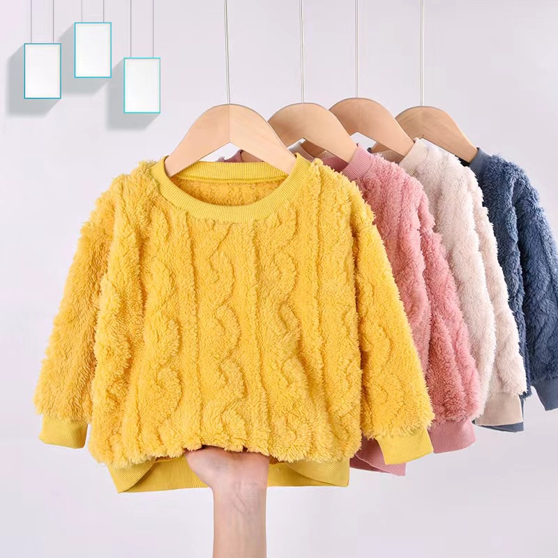 80-130cm Trẻ Em Plus Áo Len Lông Cừu Thu Đông Phong Cách Mới Nhỏ Vừa Bé Trai Bé Gái Màu Trơn Jacquard Dày Áo Chui Đầu Cho Bé Đáy