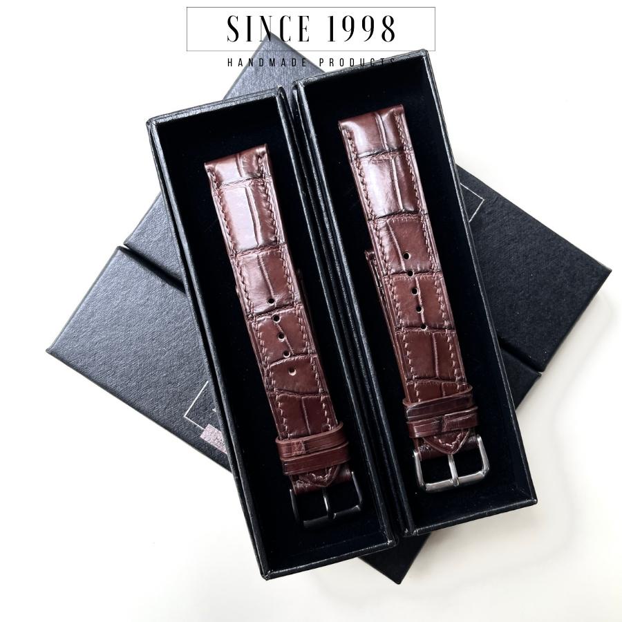 Dây Đồng Hồ Da Cá Sấu Nam 20mm 22mm, Da Thật, Handmade, Chống Nước, Chính Hãng, Màu Nâu, Bảo Hành 12 Tháng