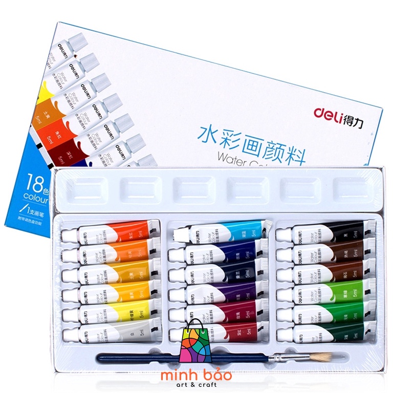 MÀU NƯỚC DẠNG TUÝP 5ML DELI 12/18/24 MÀU - 73859 / 73860 / 73861 (TẶNG CỌ)