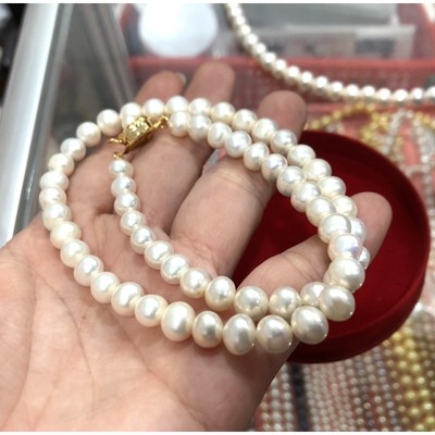 Chuỗi Đeo Cổ Ngọc Trai 7ly Bằng Bạc 925 Màu Trắng Ánh Vàng Sang Trọng - Ngọc Trai Trường Thịnh