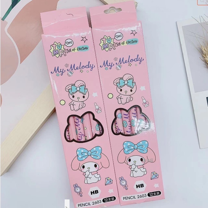 12 cây bút chì Sanrio HB Cinnamoroll bút chì môi trường Melody bút chì hình hoạt hình Kuromi Hex thanh bút chì Purin quà tặng văn phòng phẩm sinh viên