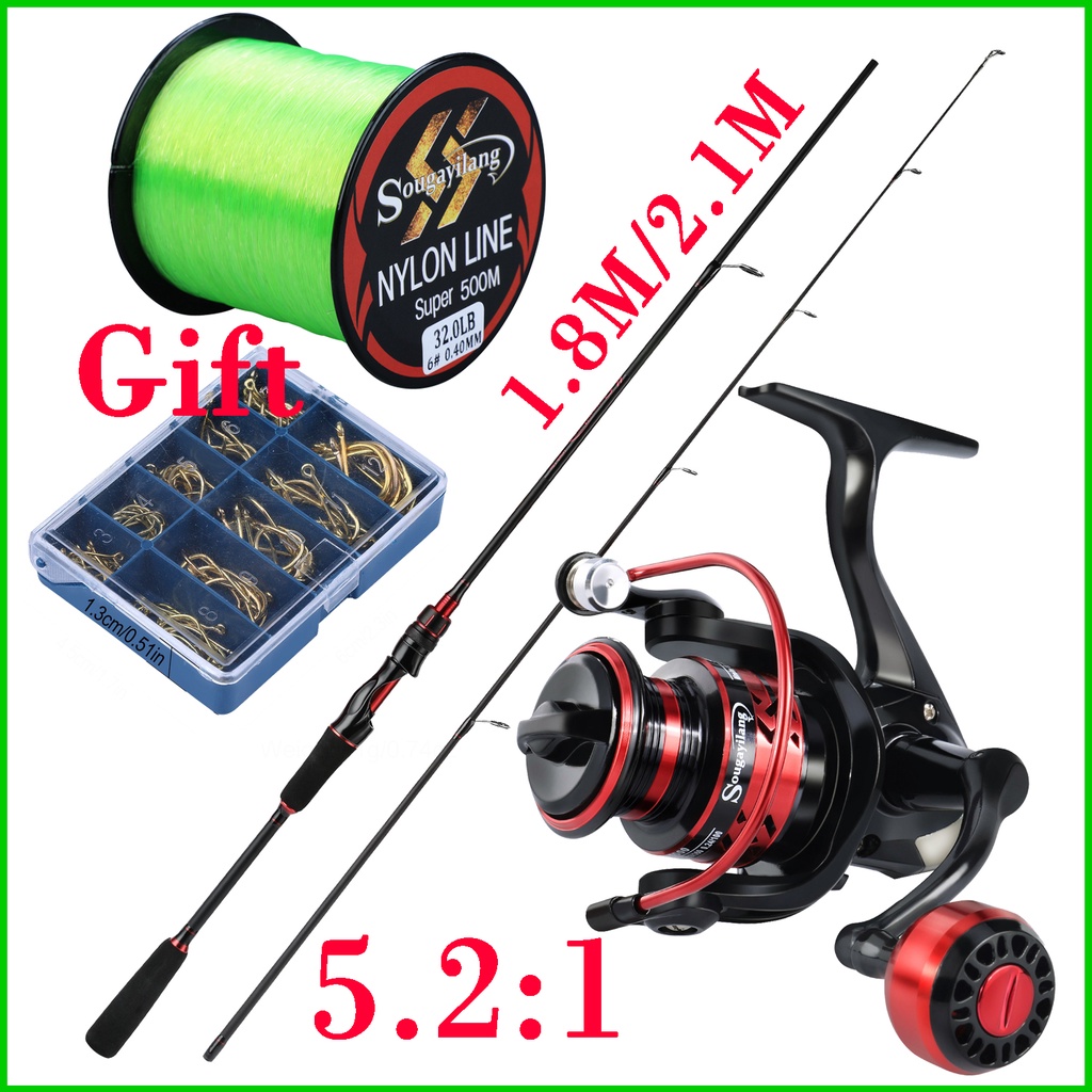 Câu cá kết hợp Cần câu 1,8m cần câu Máy sợi carbon máy đứng Bánh xe Câu cá Tỷ lệ 5.2: 1 Kháng tối đa Bộ câu cá 5-10KG