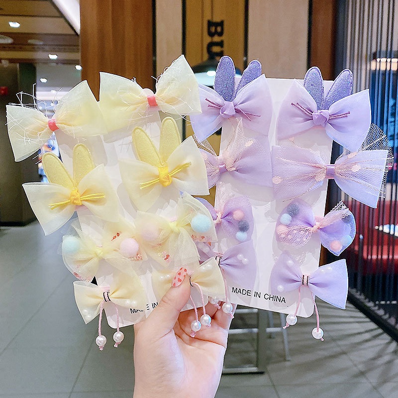 Set 8 Kẹp Tóc Nơ Ren Hoạt Hình Dễ Thương Cho Bé Gái