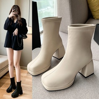 Bốt cổ lửng chất da mềm mũi tròn khoá kéo sau, Bốt nữ đế cao 7p tôn dáng khoá kéo sau mẫu mới hottrend