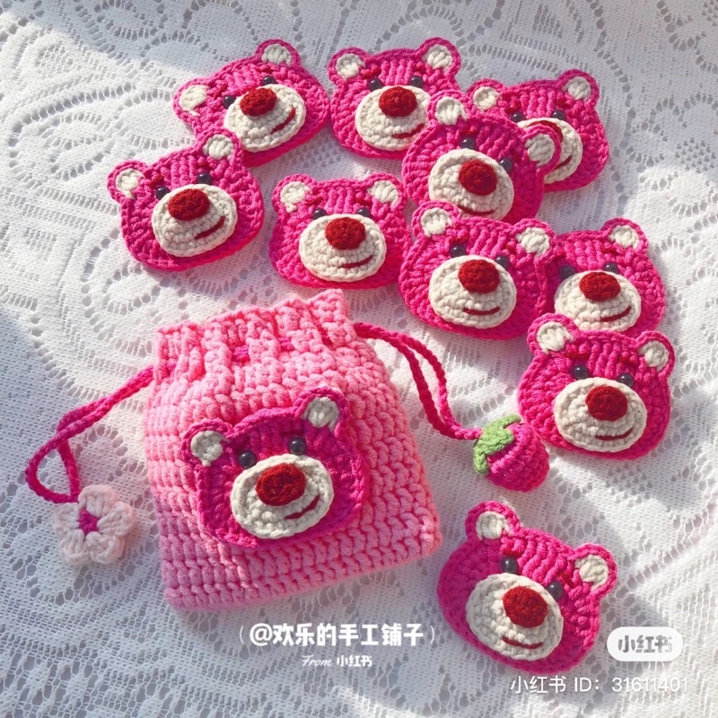 Ví len gấu hồng handmade