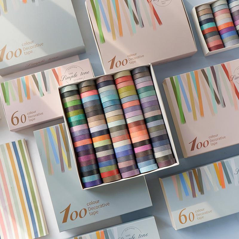 Washi tape màu trơn basic cơ bản hộp 60 cuộn dễ phối tone màu pastel solid trang trí sổ tay bài học DIY decor handmade