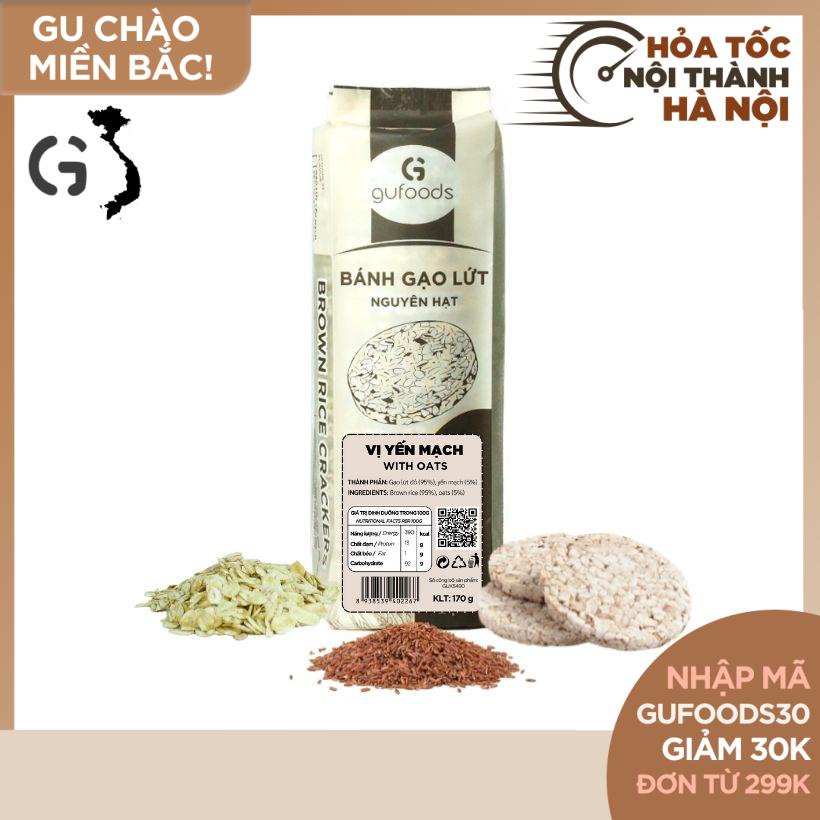 Bánh gạo lứt ăn kiêng GUfoods (170g/35g) - Các vị Yến mạch, Huyết rồng, Huyền mễ, Hạt chia, Diêm mạch (quà Tết)