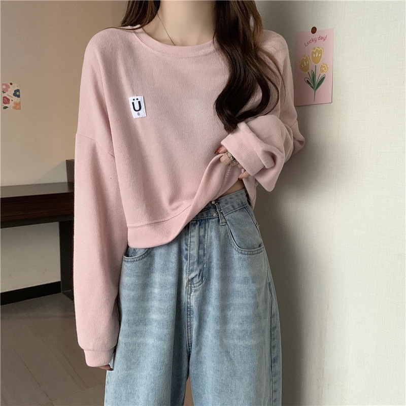 Áo hoodie Mỏng Cổ Tròn Dáng Rộng In Chữ Thời Trang Mùa Thu Cho Nữ